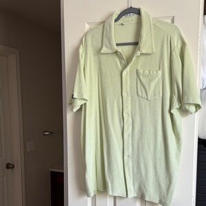 Men's Criquet Light Green Short-Sleeve Terry Button-Up Shirt